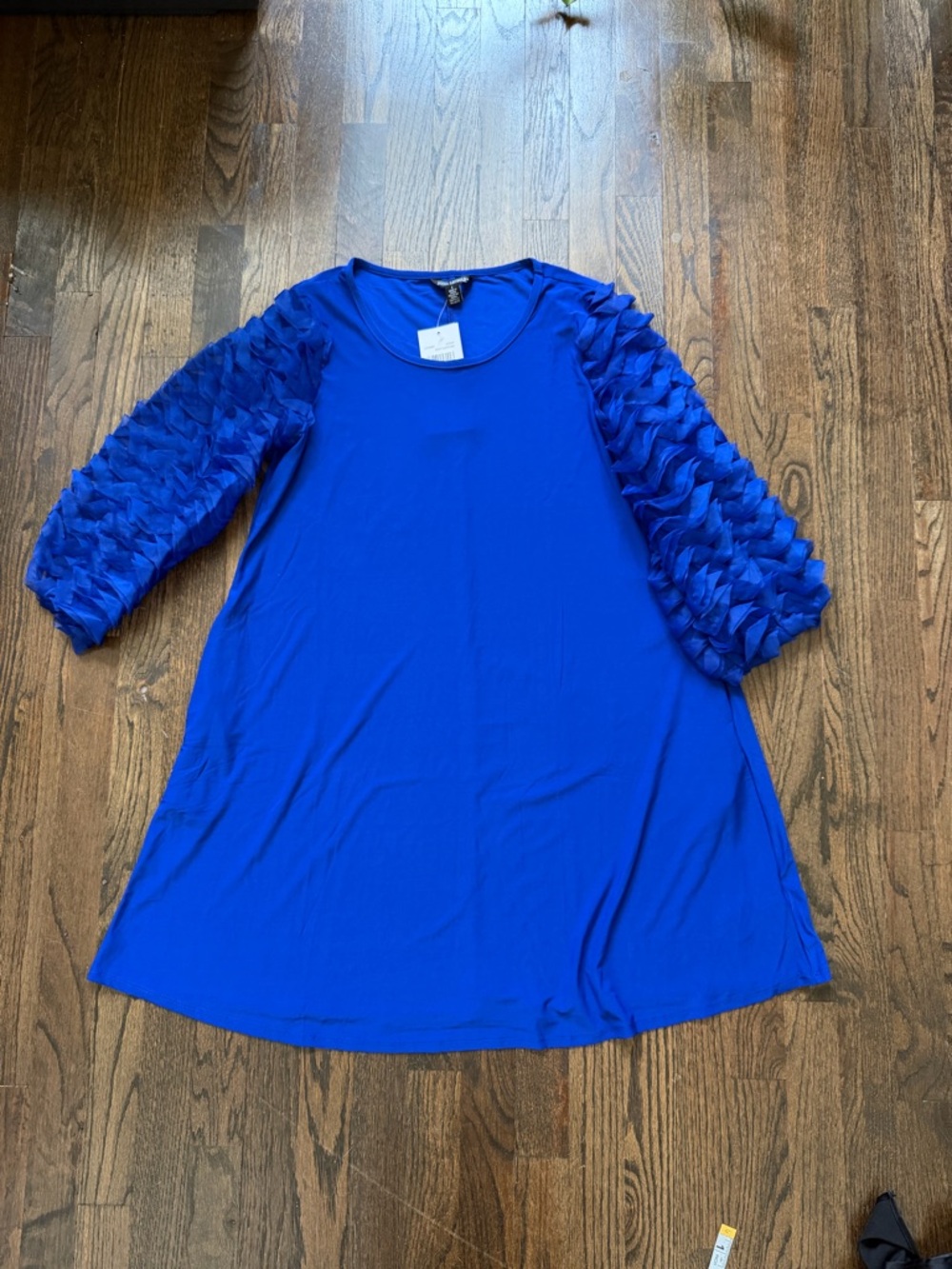 Nina Leonard Royal Blue Midi Dress with Textured 3/4 Sleeves